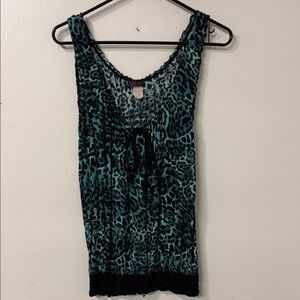Agenda Teal and Black Leopard Tank Top Y2K